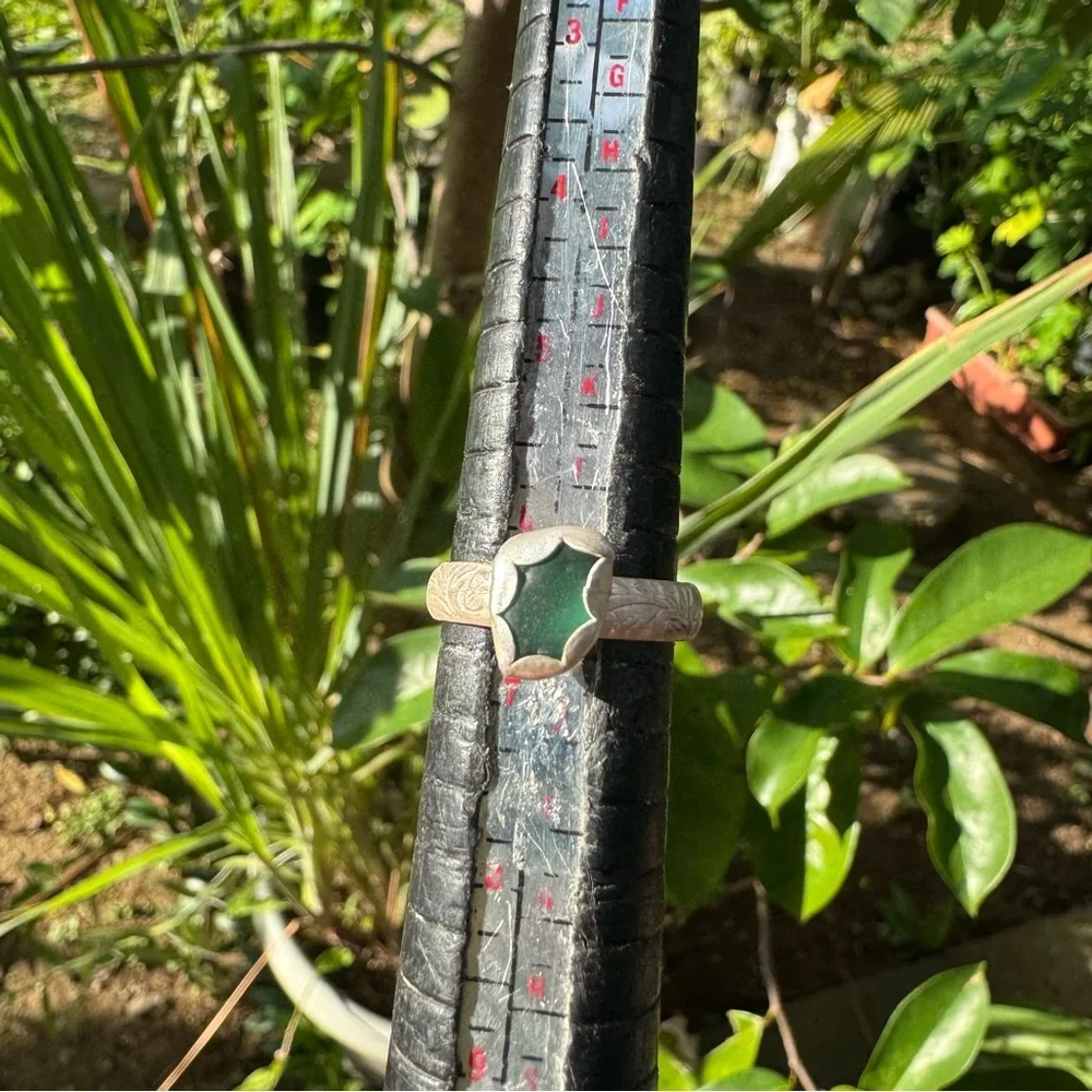 Teal blue green sea glass natural tumbled floral sterling & fine silver - Picture 5 of 5